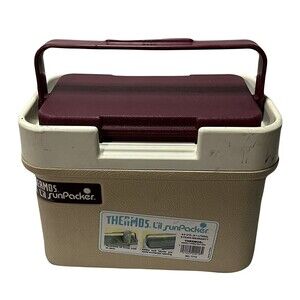 Vintage Thermos L'il SunPacker 6.5 Qt Burgundy Beach Pool Cooler Lock Lid USA